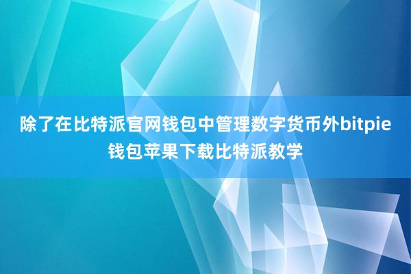 除了在比特派官网钱包中管理数字货币外bitpie钱包苹果下载比特派教学